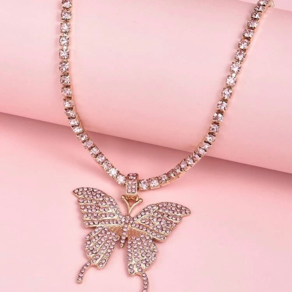 Rhinestone Butterfly Charm Necklace